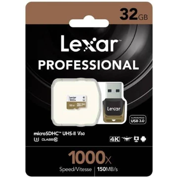 Lexar Professional Gold 32GB microSDHC UHS-II 150MB/s Memory Card with USB 3.0 Reader