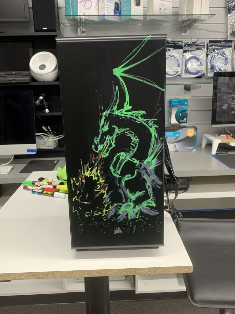 I use chalk to get an idea of compsiton of the case mod. Hand-painted Gaming computer